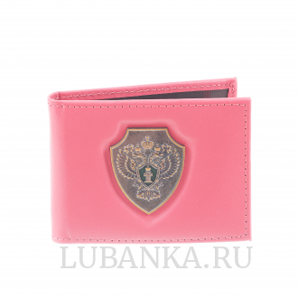 Обложка для удостоверения Прокуратура с жетоном узкая пухлая розовая