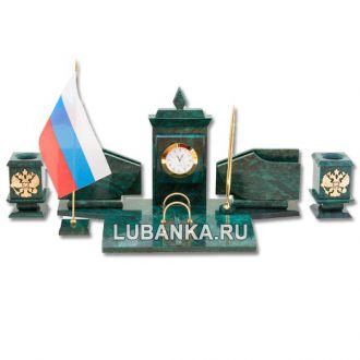 Настольный набор для руководителя «Герб России с флагом» из камня