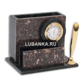 Настольный набор для руководителя «Стакан с часами» из камня